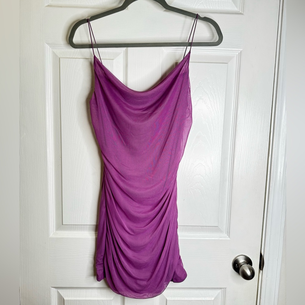 Draped Dress Purple Cocktail Midi Dress
